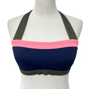 Boden Bikini Top Santorini Halter Bandeau Colorblock Navy Pink Green Sz 8 (US)